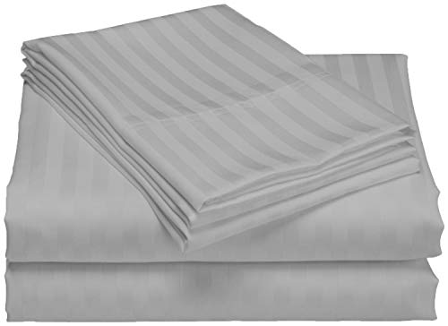 Bettlaken aus ägyptischer Baumwolle, Fadenzahl 600, gestreift, Einzelbett, silberfarben, weich und für ein luxuriöses Schlaferlebnis