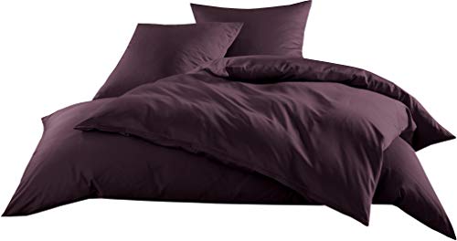 Mako-Satin Baumwollsatin Bettwäsche Uni einfarbig zum Kombinieren (Bettbezug 155 cm x 220 cm, Brombeer) viele Farben & Größen