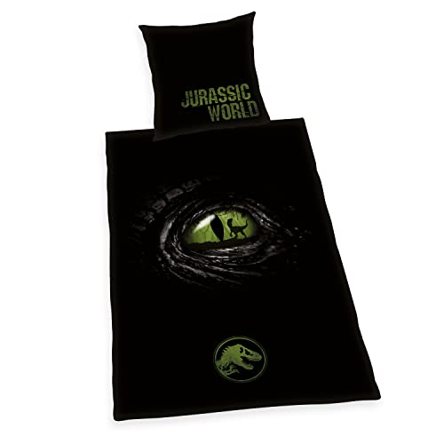 Herding Jurassic World Bettwäsche, Kopfkissenbezug ca. 80x80 cm, Bettbezug ca. 135x200 cm, mit leichtläufigem Markenreißverschluss, 100% Baumwolle, Renforcé