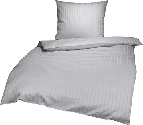 Lorena Textil Verona Mako-Satin Bettwäsche Baumwolle (Silber, 135x200 cm + 80x80 cm)