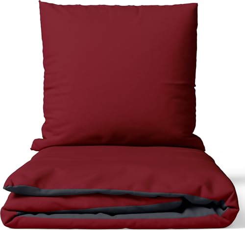 Leonado Vicenti Bettwäsche Baumwolle 135x200 cm Bordeaux Grau Uni Einfarbig Set Schlafzimmer Garnitur Wendebettwäsche Bezug Decke mit verdecktem Reißverschluss