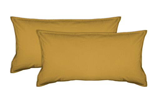 jilda-tex Bio-Bettwäsche Stone-Washed Renforce Lissabon 100% Bio-Baumwolle Knitterlook Stehsaum Bügelfrei Uni Leinen-Optik Bügelfrei GOTS Made in Green (Senfgelb, 2X 40 x 80 cm)