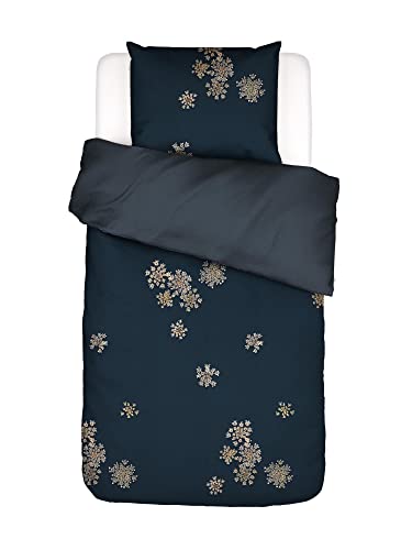 ESSENZA Bettwäsche Lauren Dunkelblau Indigo Weiß Blumen Blüten Baumwollsatin, Größe:155 cm x 220 cm