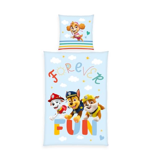 Herding Bettwäsche Paw Patrol, Kopfkissenbezug ca. 80 x 80 cm, Bettbezug ca. 135 x 200 cm, mit praktischer Knopfleiste, 100% Baumwolle