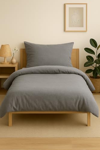 jilda-tex Biber Bettwäsche Winter 135x200 cm + 80x80 cm 100% Baumwolle Uni einfarbig Feinbiberbettwäsche Edelflanell (Uni - Dunkelgrau, 155 x 220 cm)