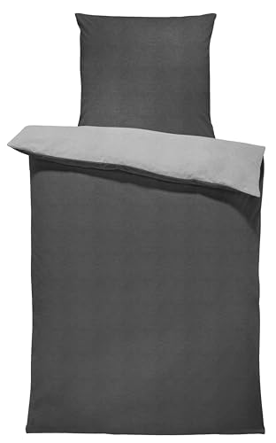 one-home Jersey Bettwäsche kuschelig Weiche Baumwolle Bettbezüge mit Reißverschluss, Größe:155x220 cm, Farbe:Melange grau