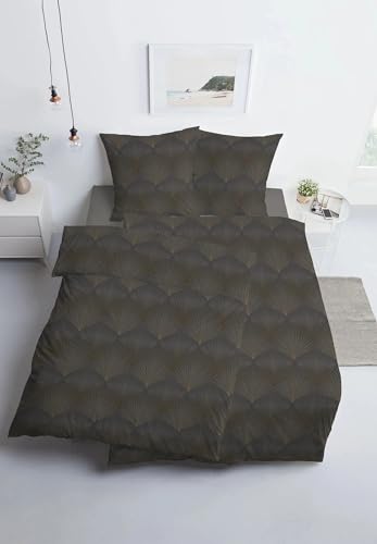 ESTELLA Mako Jersey Bettwäsche 135x200 Asra anthrazit Fächer grau Ocker 6934-920
