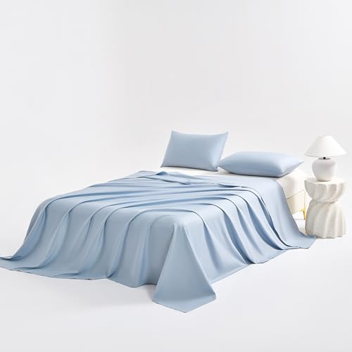 JIALIANG Bettlaken ohne Gummizug 160 x 230 cm Betttuch ohne Gummi |Angenehm Kühlende Bettwäsche | Bed Sheets Hellblau