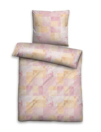 Biberna Bettwäsche Baumwolle Renforce 1x Bettbezug 135x200 cm + 1x Kissenbezug 80x80 cm rosa