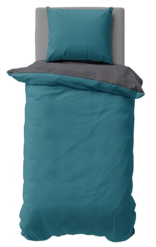 one-home Biber Bettwäsche Winter Baumwolle Uni Kuschelig Flauschig Warm Weiche Fein-Biber, Farbe:Petrol, Größe:155x220 cm und 80x80 cm