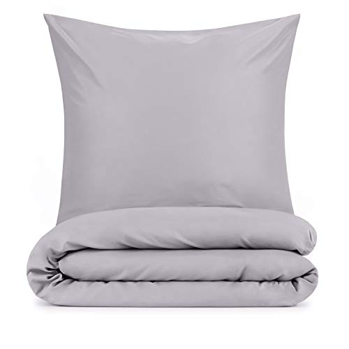 Blumtal Basic Bettwäsche 200x200 cm & 2 Kissenbezüge 80x80 cm - Bettbezüge aus Atmungsaktivem Mikrofaser, Superweiches Bettbezug Set, Oeko-Tex Zertifiziert, 3teilig - Grau