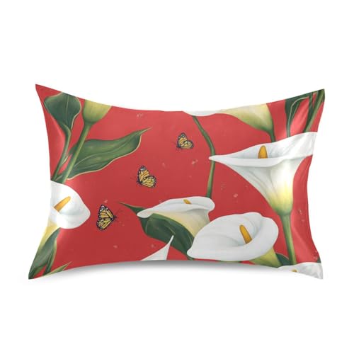Kissenbezüge mit Cartoon-Calla-Lilien-Moti v, gestreift, ägyptische Baumwolle, weiß, Funddas para almohadas Grandes, Standardgröße 50,8 x 66 cm