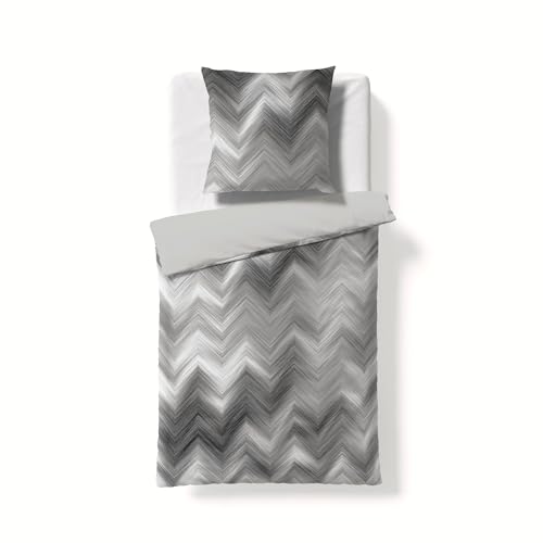 fleuresse Valencia Samt Flanell Bettwäsche 135x200 Wende Zickzack grau 584384-1