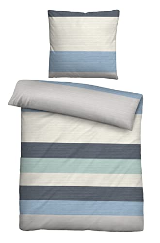 biberna 0616233 Bettwäsche Garnitur mit Kopfkissenbezug Baumwoll Mako-Satin 1x 135x200 cm + 1x 80x80 cm, ciel