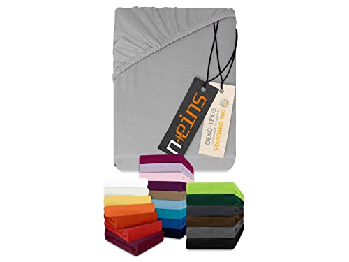 npluseins klassisches Jersey Spannbetttuch   erhältlich in 34 modernen Farben und 6 verschiedenen Größen   100% Baumwolle, 140 160 x 200 cm, Silber
