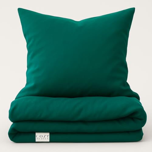 COZY HEAVEN | Luxus Lyocell Bettwäsche (Tencel™) | Gewonnen aus Eukalyptus u.a. | Ultra weich & hochwertig | Hypoallergen | Atmungsaktiv gegen Schweiß | Nachhaltig (135x200 + 80x80, Royal Green)