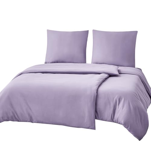 RUIKASI Bettwäsche 135x200 Lila 4teilig   Lavendel Bettwäsche Sets Oeko TEX, 2 Bettbezüge 135x200cm + 2 Kissenbezüge 80x80cm mit Reißverschluss, Weich und Bügelfrei