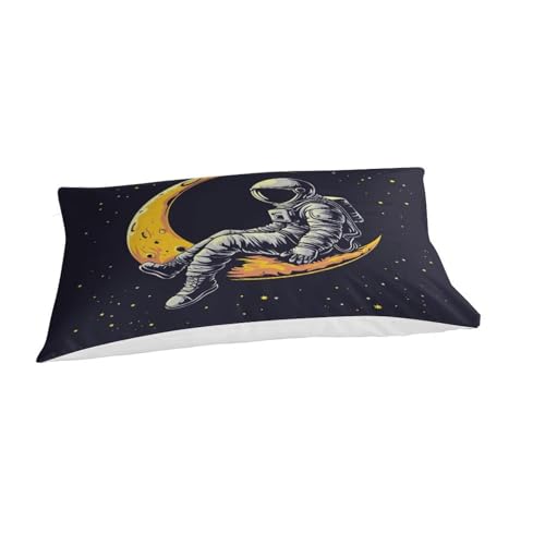 GQmoney Astronauten-Bettbezug, modern, modisch, Bettbezug für Kinder und Jungen, Bettwäscheset, weiche Tagesdecke, atmungsaktiv, dekoratives Zimmer, 3-teilig, Einzelbett (135 x 200 cm)
