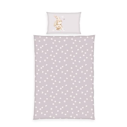 Herding babybest Bettwäsche Flower Bunny, Kopfkissenbezug ca. 40 x 60 cm, Bettbezug ca. 100 x 135 cm, Mit Knopfleiste und Hoteleinschlag, 100% Baumwolle, Flanell, Lila