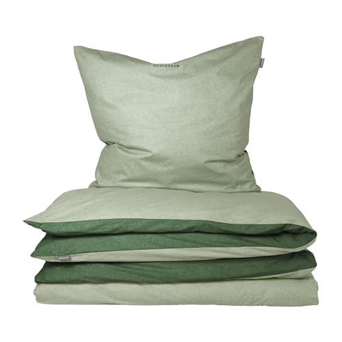 Schiesser Bettwäscheset Doubleface | 2-teilig | Zweifarbig | Renforcé | 100% Baumwolle | Oeko-Tex Zertifiziert | Reißverschluss | 135x200cm + 80x80cm | Grün