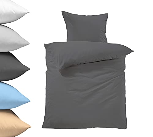 Lavea Bettwäsche 155x220, 2-teilig Anthrazit, Serie Jasmin - kuschelig weich - 1x Bettbezug + 1x Kissenbezug 80x80 - Ganzjahres Bettwäsche-Sets