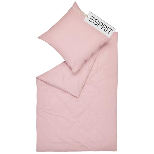 Esprit Flanell Winterbettwäsche 135x200 Baumwolle rosa - Luxus Bettwäsche-Set 2teilig Öko - kuschelig warm & flauschig - 135 x 200 - Bettwäschebezug & Kopfkissenbezug 80x80cm - Weihnachten