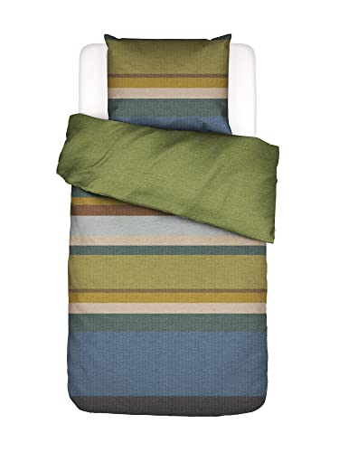 ESSENZA Bettwäsche Kim Grün Brushed Renforcé Wendeoptik Streifen Gestreift Unifarben Flanell Blau Gelb, Größe:135 cm x 200 cm