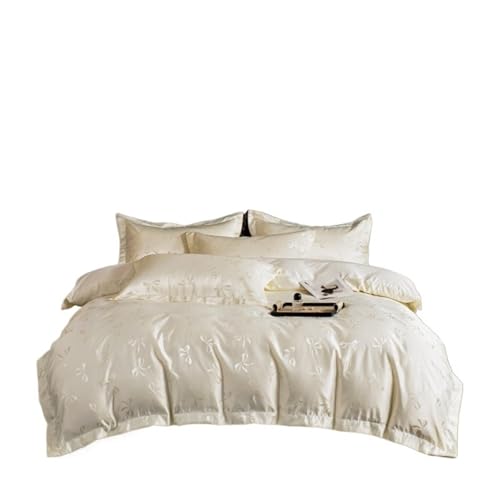 NJIEzhao 3-teiliges cremefarbenes Bettbezug-Set (1 x Bettbezug + 2 Kissenbezüge, ohne Kern), Jacquard-Bettwäscheset mit Schleife Seidenbettwäsche Set(Gray,135x200cm 3pcs)