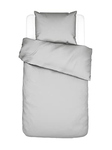 ESSENZA Bettwäsche Guy Silver, 155x220 + 1x 80x80 cm - 100% Baumwollrenforce 144TC - Uni