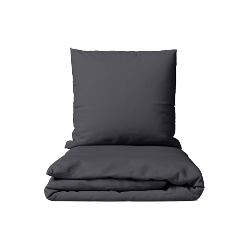 Müskaan Renforcé Bettwäsche 135x200 cm Baumwolle, Anthrazit – Bettbezug Set 2 teilig mit Kissenbezug 80x80, 100% Baumwolle Atmungsaktiv, Deckenbezug mit Reißverschluss, Bettwäsche Allergiker geeignet