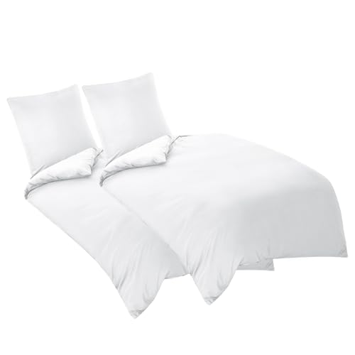 Aisbo Bettwäsche 135x200 4teilig Weiß - Mikrofaser Bettwäsche-Sets mit Reißverschluss, ÖKO-TEX Bettbezug 135 x 200 cm 4tlg mit Kissenbezug 80x80 cm, Weich und Bügelfrei