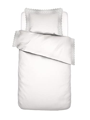 ESSENZA Bettwäsche April Weiß, 155x220 + 1x 80x80 cm - 100% Baumwollpercale 200TC - Uni