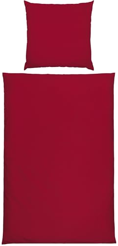Erwin Müller Bettwäsche Edel-Seersucker Uni Serie Wertingen - für die warme Jahreszeit, temperaturausgleichend, pflegeleicht, mit Reißverschluss - rot Größe 80x80 cm / 135x200 cm