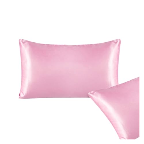 Kopfkissenbezug Kissenbezug Moderne Einfachheit Home Schlafzimmer Bettwäsche Einfarbig Seide(Pink,51x76cm-A Pair)