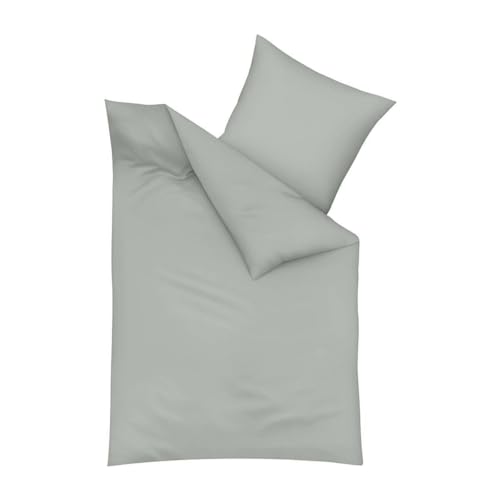 Traumschlaf Uni Biber Bettwäsche kuschelig weich im klassisch schlichten Stil aus 100% Baumwolle - mit Reißverschluss 155x200 cm + 80x80 cm, grau