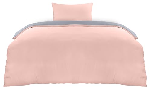 Utopia Bedding Bettwäsche 135x200 Set - Mikrofaser Bettbezug 135x200 cm + 1 Kissenbezug 50x75 cm - Grau/Rosa