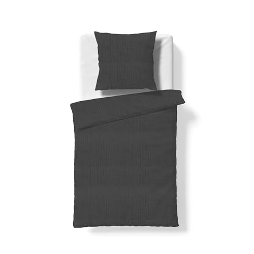 fleuresse Musselin Bettwäsche 135x200 Faro grau anthrazit Uni 614446-9064