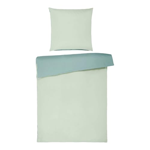 Homewell Baumwoll-Bettwäsche Set 4-teilig 135x200 cm | Premium Mako-Satin mit Reißverschluss | Wendebettwäsche, Mint/Bermuda