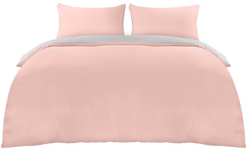 Utopia Bedding Bettwäsche 200x200 Set - Mikrofaser Bettbezug 200x200 cm + 2 Kissenbezüge 50x75 cm - Grau/Rosa
