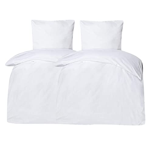 Moon Classic - 2er Pack Hotelbettwäsche Linon aus 100% Baumwolle - 140g/m² - Bettwäsche ca. 135x200 / 80x80 cm - mit Hotelverschluss - 95° (weiß)