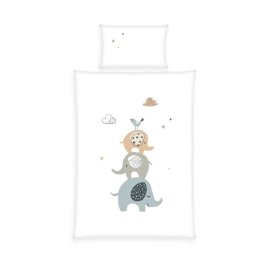 Herding babybest Bettwäsche Elephants, Kopfkissenbezug 40 x 60 cm mit Wende-Motiv, Bettbezug 100 x 135 cm, Mit Reißverschluss, 100% Baumwolle/Renforcé