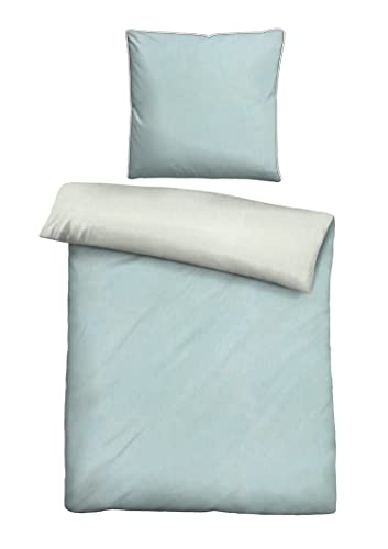 biberna Melange-Flanell Bettwäsche 155x220 cm, 2-teilig mit Kissenbezug 80x80 cm, 100% Baumwolle, Biber, mit Paspel, wärmend & weich, Reißverschluss, Winterbettwäsche, Uni, hellblau, Modell 0840500