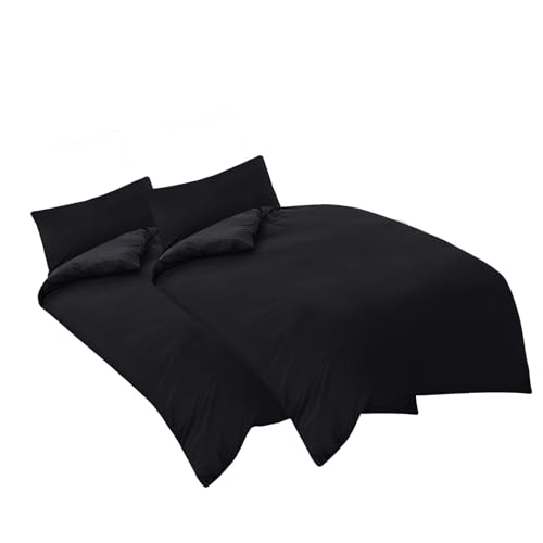 Aisbo Bettwäsche 135x200 4teilig Schwarz - Mikrofaser Bettwäsche-Sets mit Reißverschluss, ÖKO-TEX Bettbezug 135 x 200 cm 4tlg mit Kissenbezug 40x80 cm, Weich und Bügelfrei