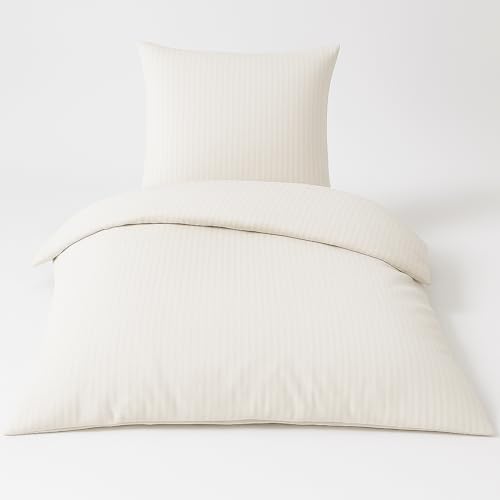 Strauss Home Satin Bettwäsche Set aus 100% Baumwolle – Luxus Hotelqualität – hautfreundlich & pflegeleicht – Elegante Satin Bettwäsche Oeko TEX (Creme/Champagner, 2tlg-Komfortgröße 155x220+80x80cm)