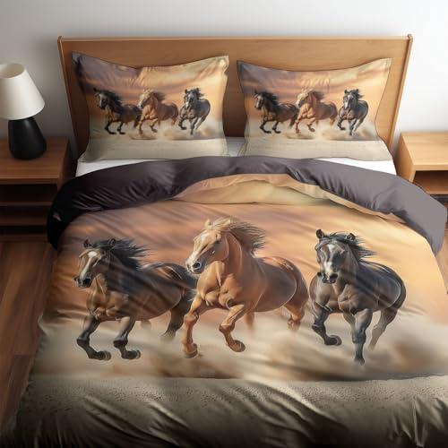 CozyRest Bettwäsche Set 200 x 200 cm Wende Bettbezug Set, Grau Lila, Laufende Pferde in der Wüste, Weiche Vier Jahreszeiten Bettbezug mit Reißverschluss und 80x80cm Kissenbezug CozyRest Bettwäsche Set 200 x 200 cm Wende Bettbezug Set, Grau Lila, Laufende Pferde in der Wüste, Weiche Vier Jahreszeiten Bettbezug mit Reißverschluss und 80x80cm Kissenbezug
