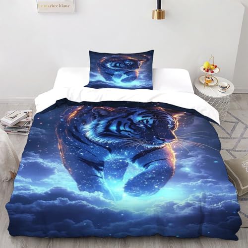 HMELTDIM SternenTiger Bettwäsche-Sets Tiger Kinderbettwäsche-Set Reißverschluss Mit Kissenbezug Für Jugendliche Kinder Schlafzimmer Single?135x200cm?