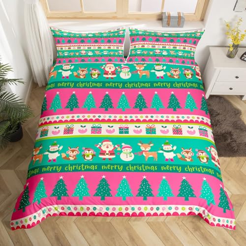 Loussiesd Weihnachtliches Bettwäsche-Set mit niedlichem Schneemann, Weihnachtsmann, Hirsch, für Kinder, Weihnachtsbaum, Weihnachten, atmungsaktiv, rosa Streifen, Bettbezug, Raumdekoration Loussiesd Weihnachtliches Bettwäsche-Set mit niedlichem Schneemann, Weihnachtsmann, Hirsch, für Kinder, Weihnachtsbaum, Weihnachten, atmungsaktiv, rosa Streifen, Bettbezug, Raumdekoration