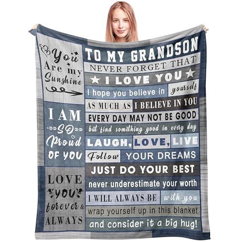Spwasplo Decke für Enkelsohn von Oma Opa – Enkelsohn Vatertag Weihnachten Geburtstag Geschenk Erwachsene – ultraweicher Plüsch-Überwurf Geschenkideen für Bettwäsche Sofa – 152,4 x 127 cm