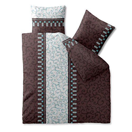 CelinaTex Fashion Bettwäsche 200x200 cm 3teilig Baumwolle, Bettgarnitur für Sommer und Winter, Ganzjährig, Bettbezug, Bettenset, Schöner Wohnen Jendra Ornamente Braun Weiß Türkis