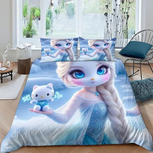 HOGDISAJD Blaue Katze Bettwäsche Set Zeichentrickfiguren 3D Bettbezug Set Wendebettwäsche Für Kinder Jungen Männer Weich Mikrofaser Kissenbezug, King?220x240cm?